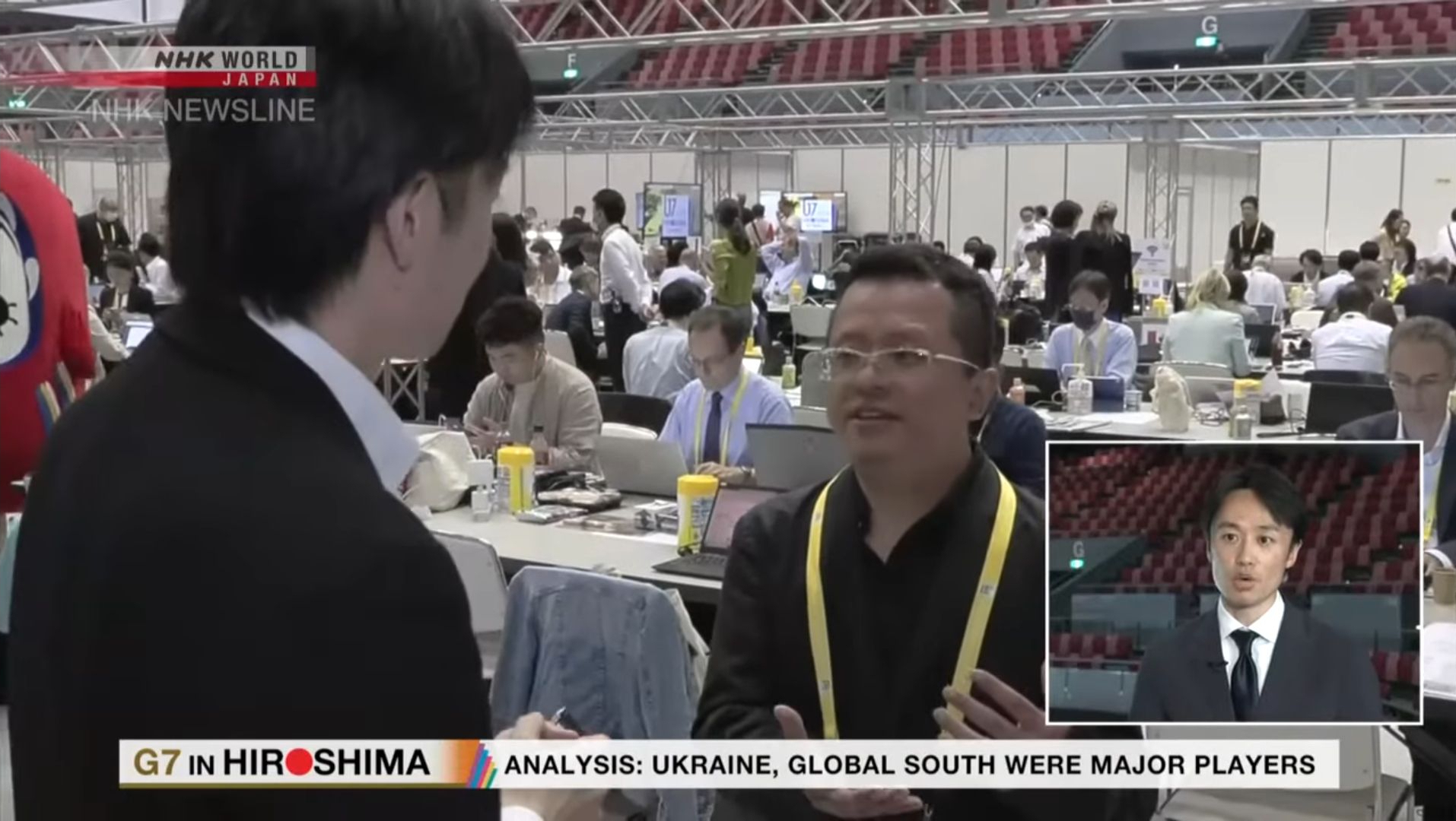 郭展毓接受日本NHK採訪,分享廣島G7對台海情勢的正面幫助 (圖/TVBS)